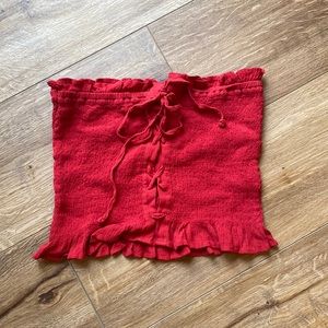 Red ruched crop top